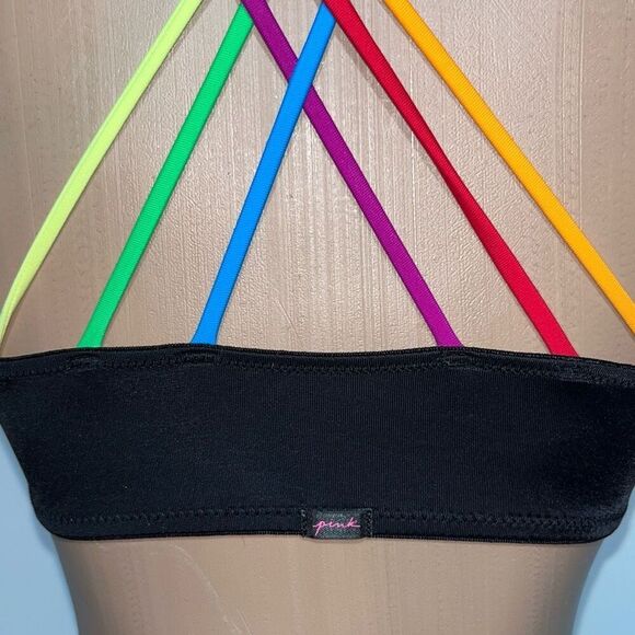 PINK Victoria's Secret Women's Black Rainbow Cross Strap Back Bra Size 34B - Picture 5 of 10